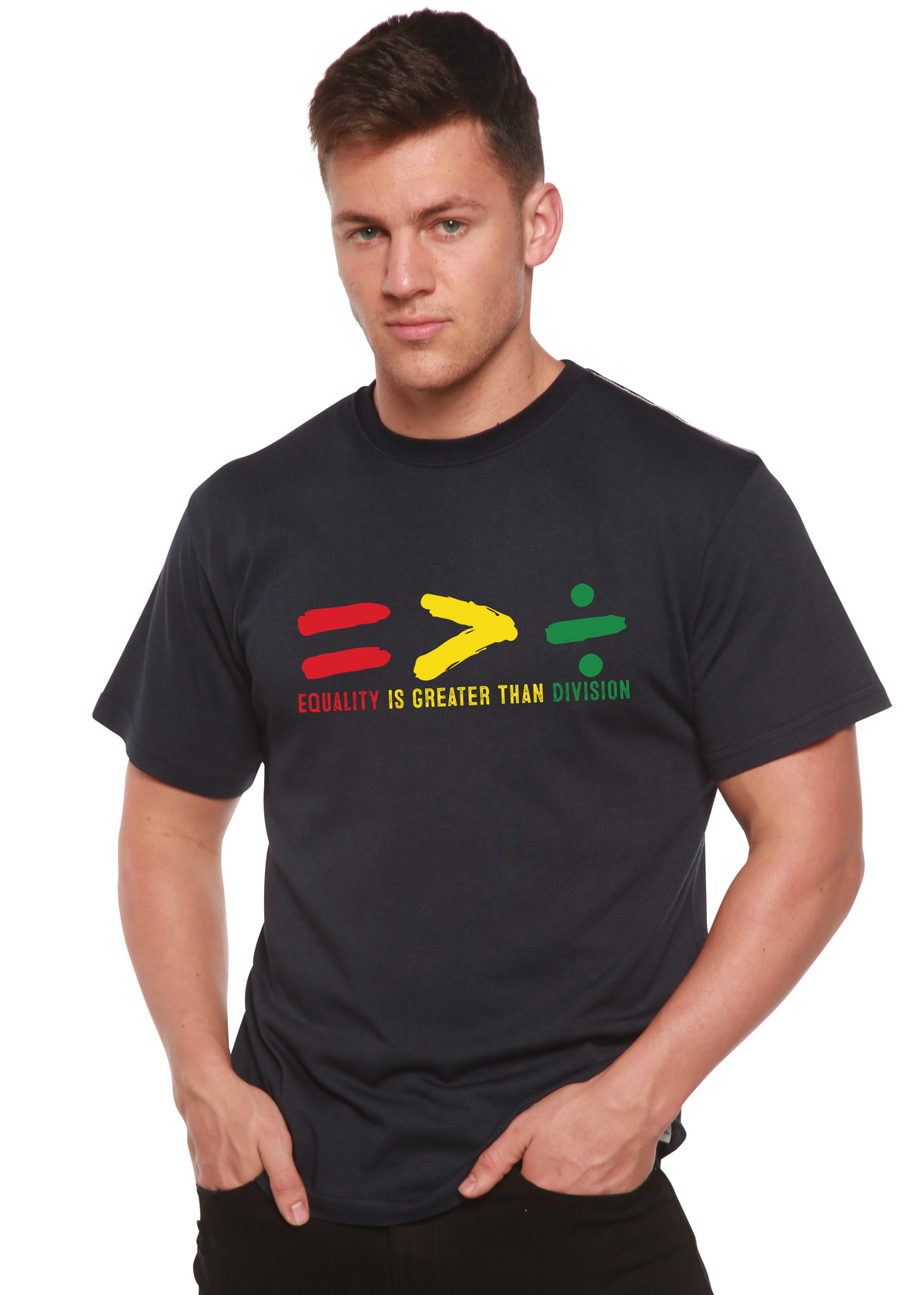 Men's Black History Month graphic T-shirt by Spun Bamboo, unisex black bamboo and cotton short-sleeve tee with printed design.