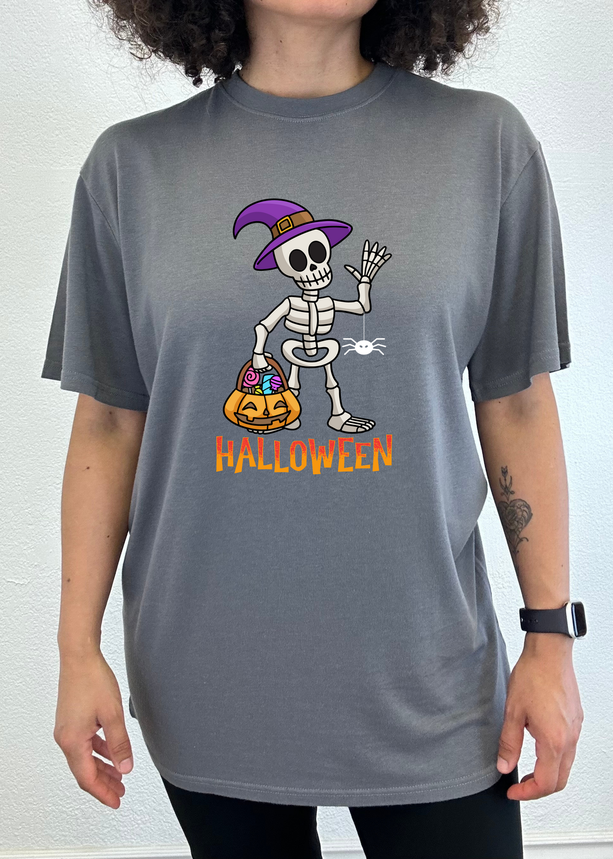 Unisex Halloween graphic T-shirt by Spun Bamboo, short sleeve design made from bamboo viscose and organic cotton, with spooky print.