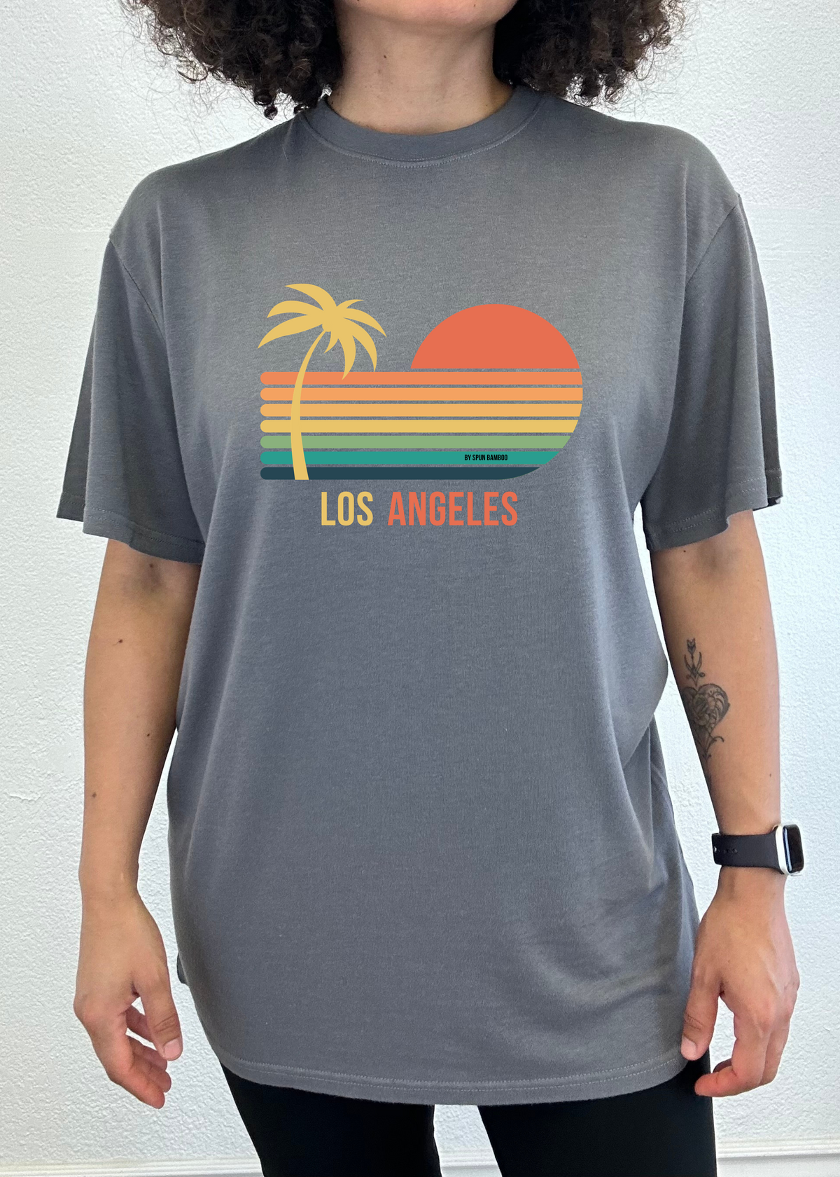 Men's printed graphic T-shirt by Spun Bamboo featuring Los Angeles design in bamboo viscose and organic cotton fabric.