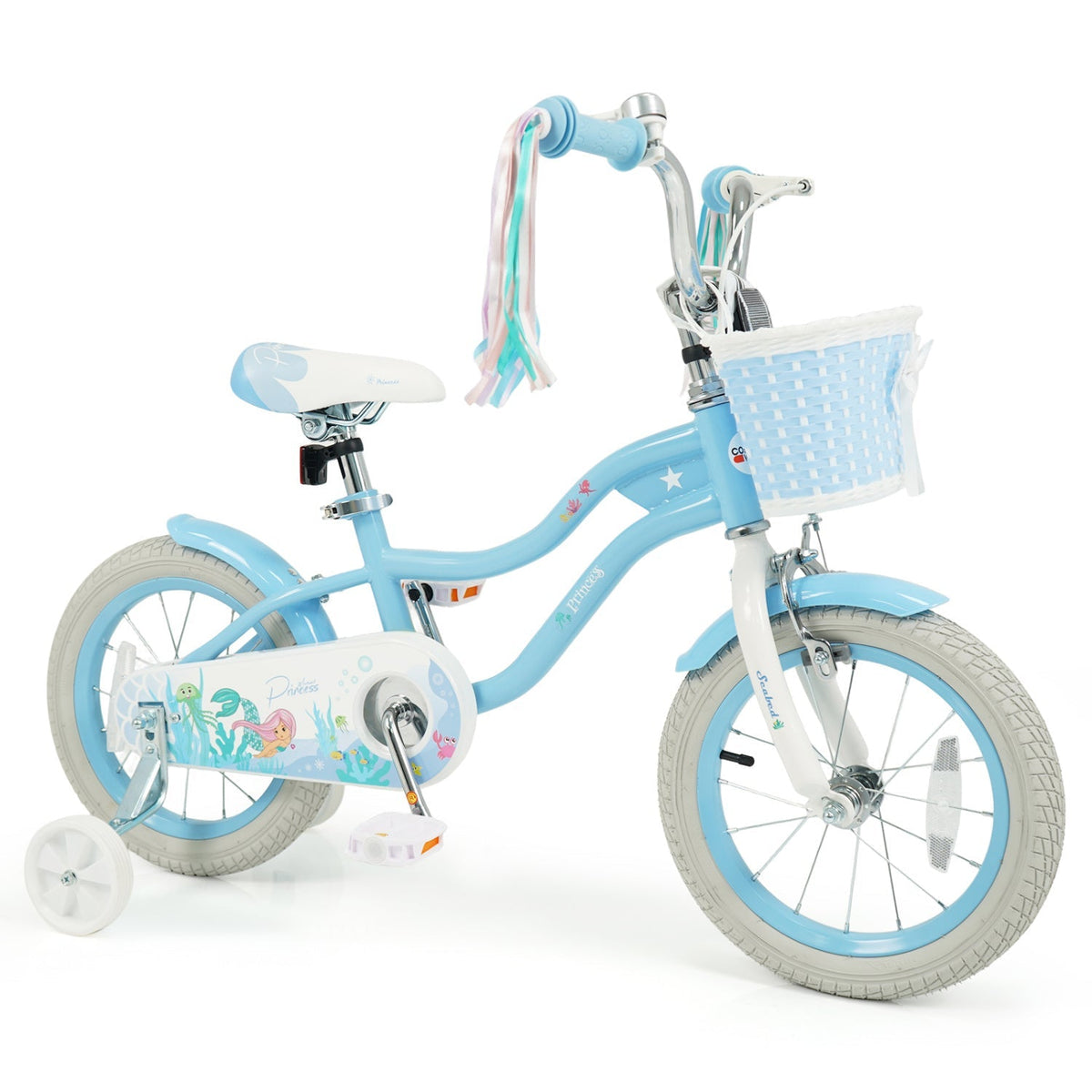 Kids bike by GBruno Store with 14-inch wheels, training wheels, and front basket, suitable for children learning to ride.