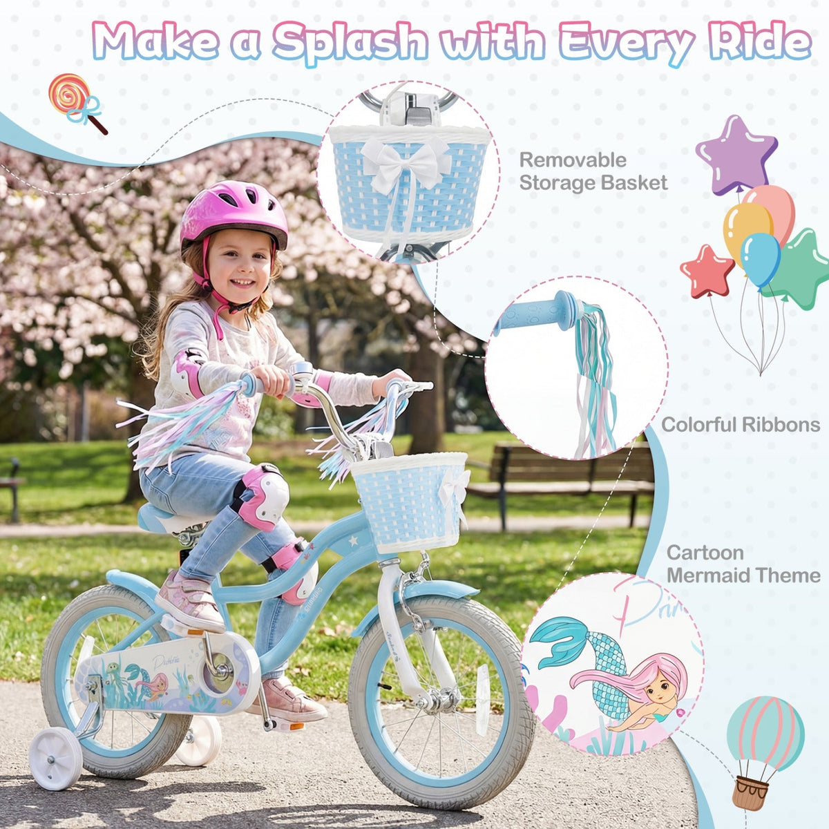 Kids bike by GBruno Store with 14-inch wheels, training wheels and a front basket, perfect for young children learning to ride.