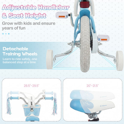 Kids bike by GBruno Store with 14-inch wheels, training wheels, and a front basket, suitable for children learning to ride.
