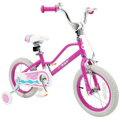 Pink kids bike with training wheels, 14-inch frame, suitable for ages 12-18 inches, by GBruno Store.