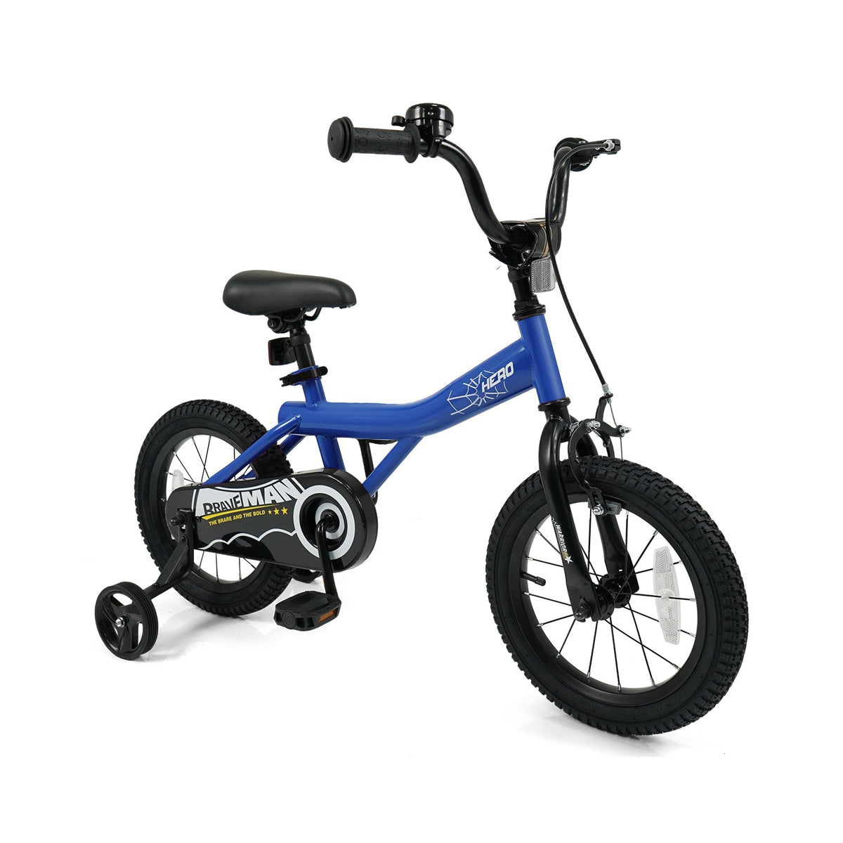 Kids 14-inch navy bike with removable training wheels, GBruno Store children's bicycle suitable for beginners.