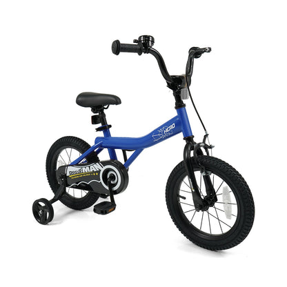 Kids 14-inch navy bike with removable training wheels, GBruno Store children's bicycle suitable for beginners.