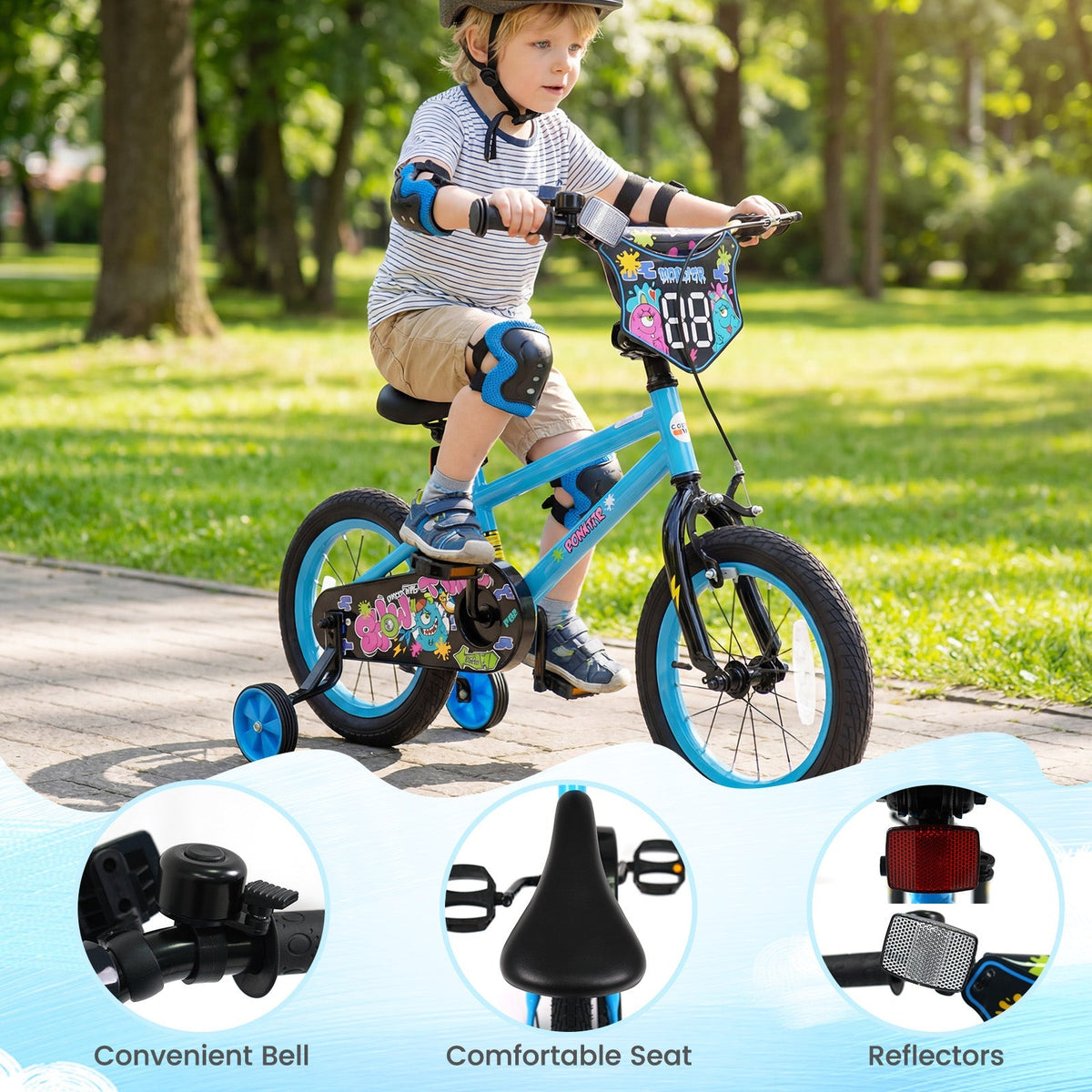 Kids 16-inch bike with training wheels for ages 4-7, featuring a colorful frame and safety pedals, by GBruno Store.