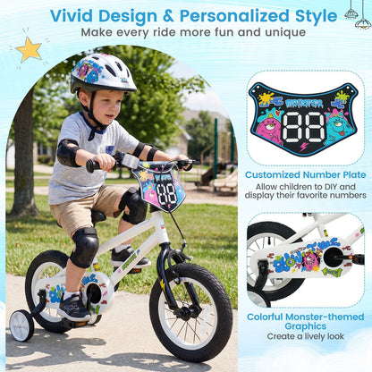White kids bike with training wheels, 12-18 inch size, suitable for young children, by GBruno Store.