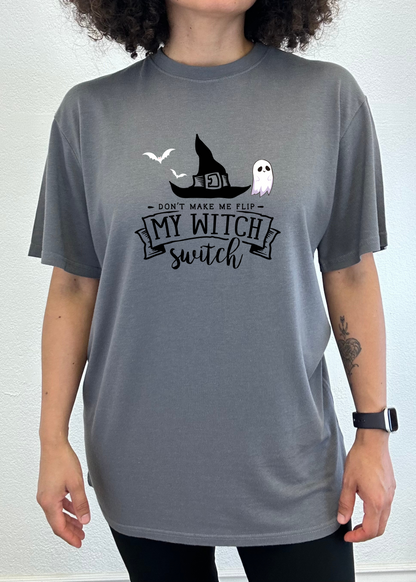 Men's Spun Bamboo graphic T-shirt featuring a witch design made from eco-friendly bamboo viscose and organic cotton fabric.