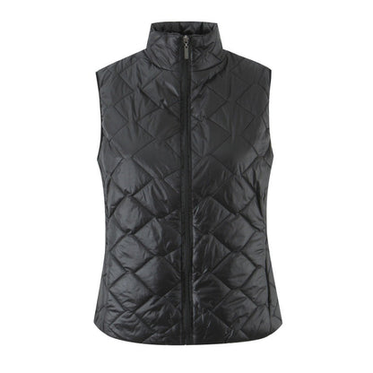 Women's zippered vest with stand collar and sleeveless waistcoat in a simple design