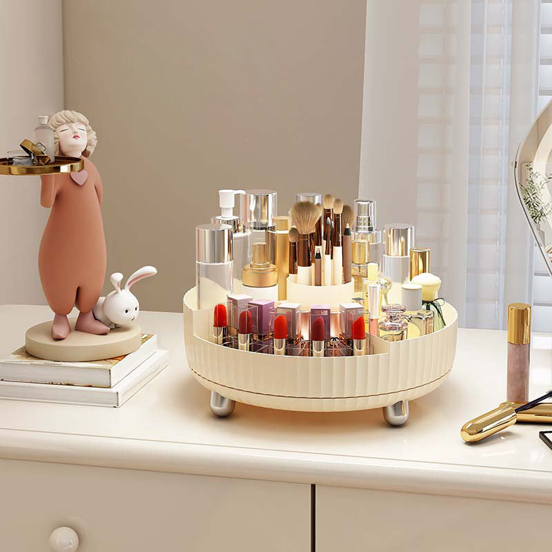 Plastic Cosmetics Rotating Storage Box, clear organizer with multiple compartments and 360-degree rotating base