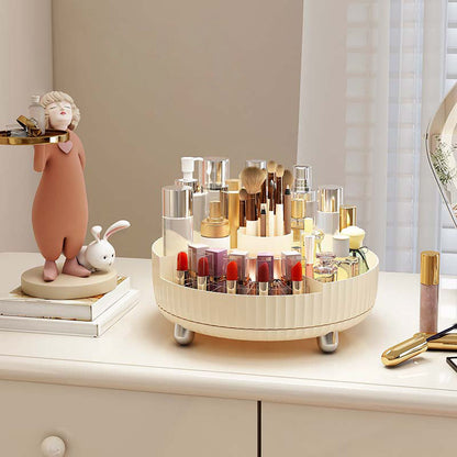 Plastic Cosmetics Rotating Storage Box, clear organizer with multiple compartments and 360-degree rotating base