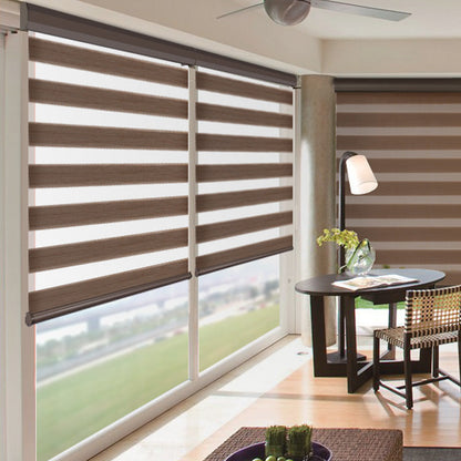 Soft gauze electric zebra rolling curtain in semi-shading fabric, shown in a modern window setting