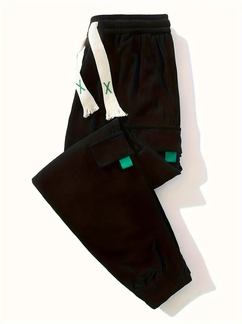 Corduroy plus size men's work pants with ankle-tightening trouser design