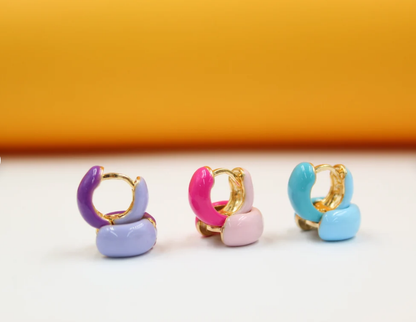 18K gold filled enamel small huggie earrings by MIA Jewelry, showcasing colorful enamel accents on compact hoop earrings.
