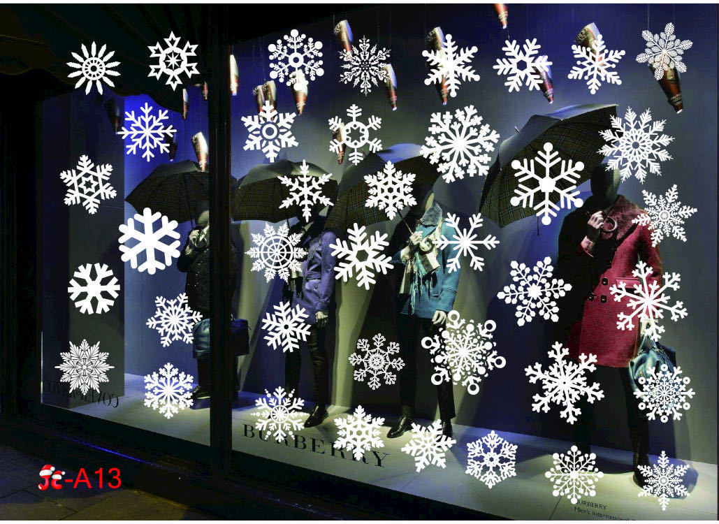 Christmas decorations window stickers displayed in a festive store window by My Store
