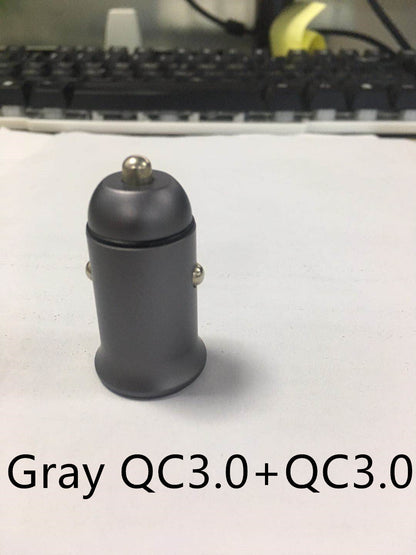 Mini car charger with QC3.0 fast charging port in compact black design