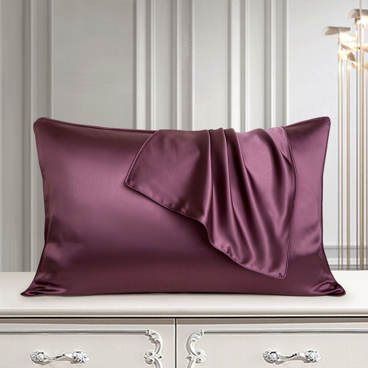 White pure silk pillowcase, natural real silk bedding cover with smooth finish