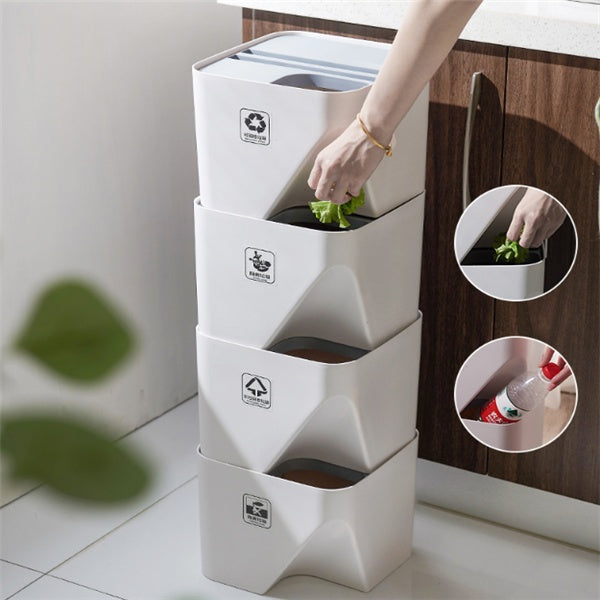 Stacked kitchen trash can recycle bin for dry and wet waste separation, suitable for bathroom use