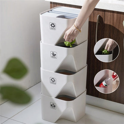 Stacked kitchen trash can recycle bin for dry and wet waste separation, suitable for bathroom use
