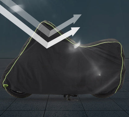 Thick motorcycle cover in durable black material for outdoor bike protection