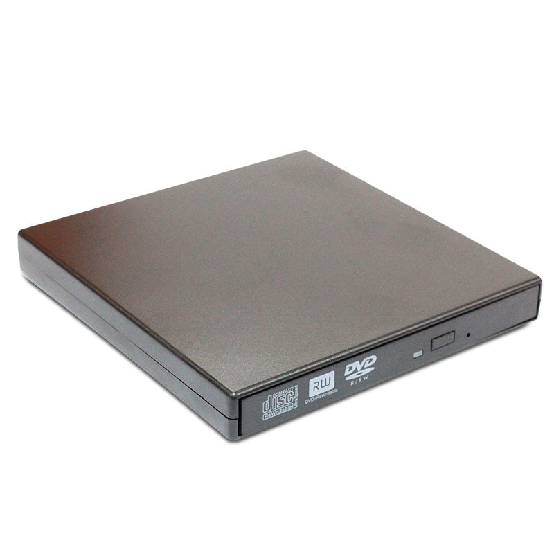 USB external portable mobile DVD burning drive in compact black enclosure, viewed from the top
