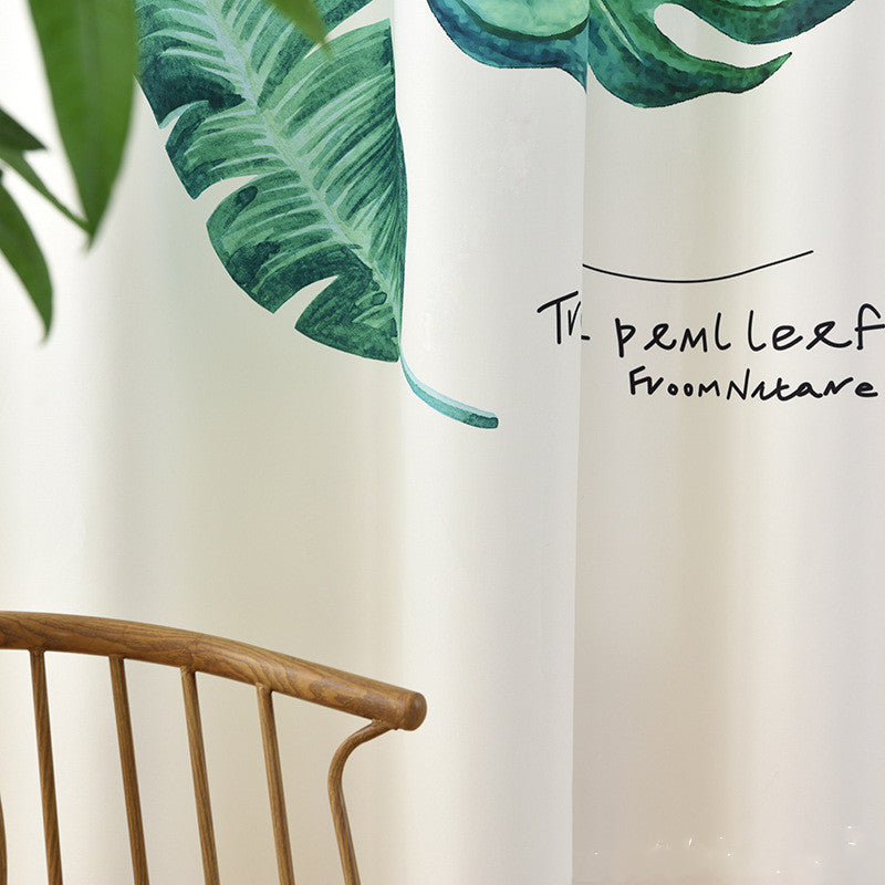 Banana leaf digital print curtain by My Store, featuring a tropical green leaf pattern