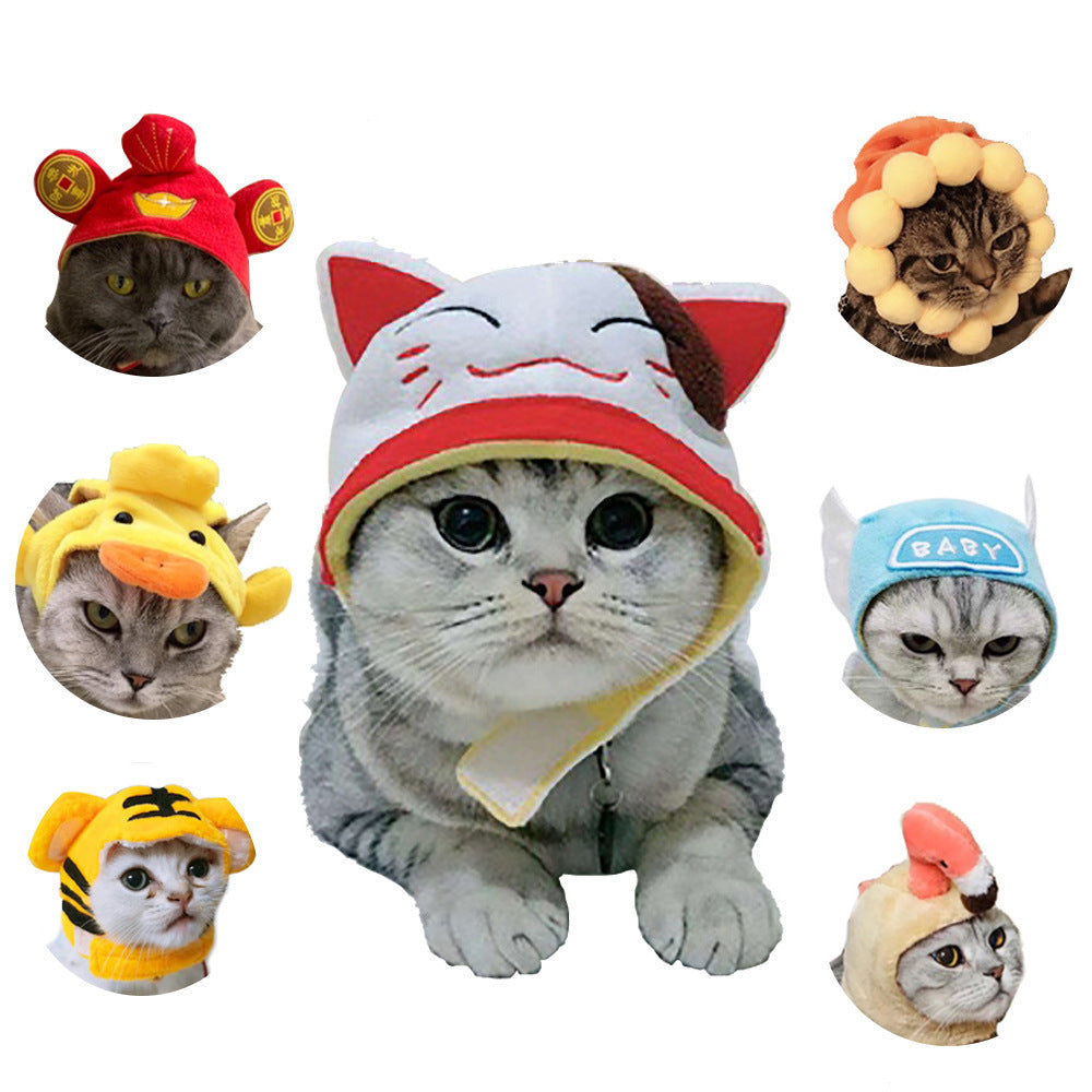 Funny pet dog cat costume warm hat photo prop headwear, colorful design shown on a pet-friendly model
