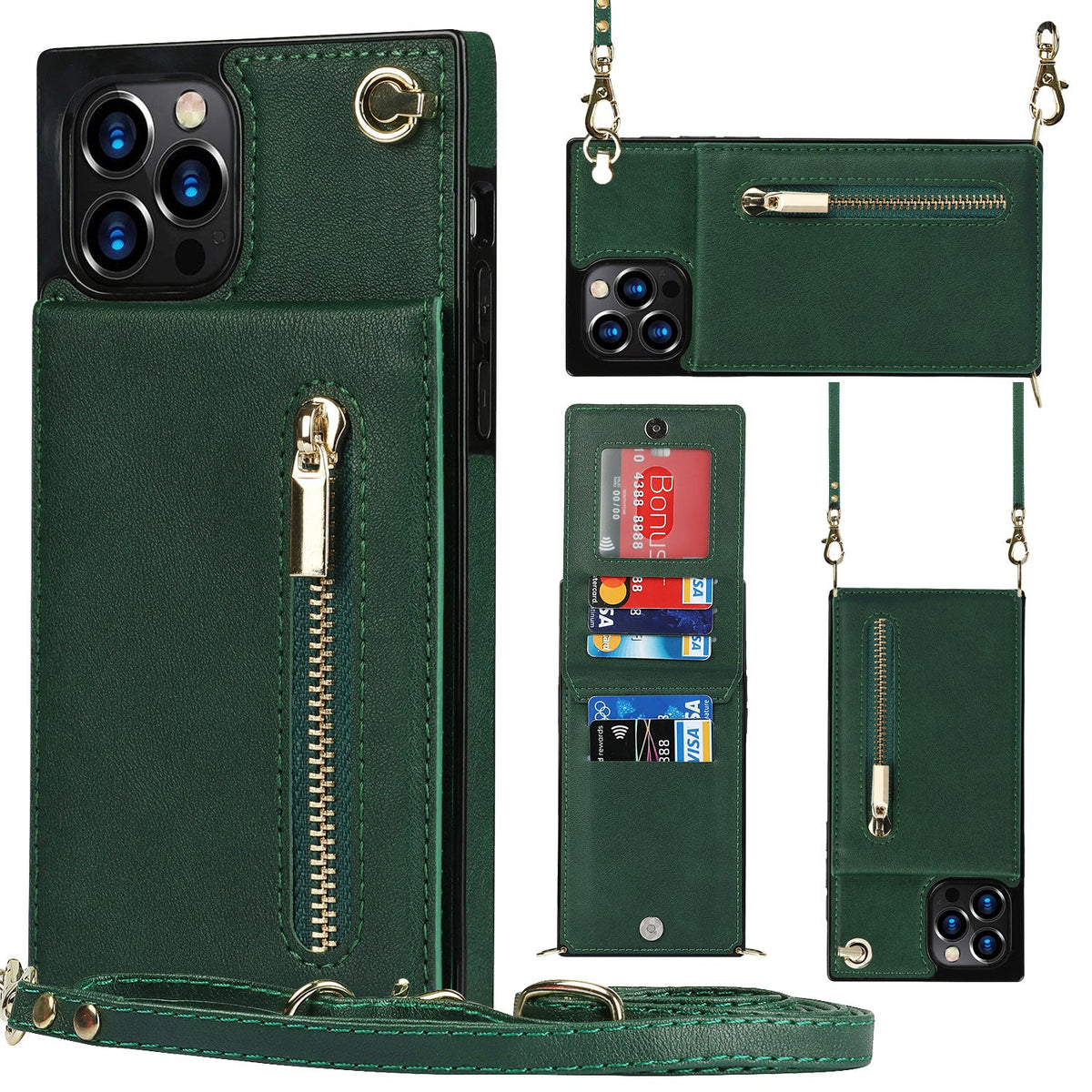 Zipper crossbody phone case with secure zip closure and adjustable strap