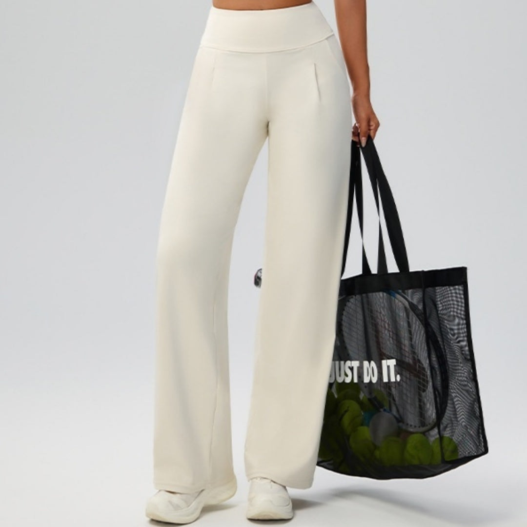 Tummy-control bare-feel high-waist yoga pants with straight-leg design in black