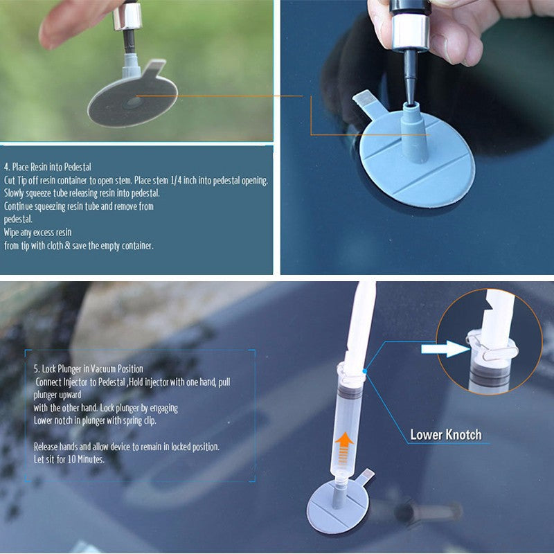DIY car windshield repair kit with resin injector, curing film, and repair tools for fixing windshield chips and cracks