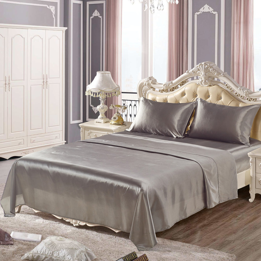 Imitation silk bedding set in smooth, lustrous fabric, close-up view