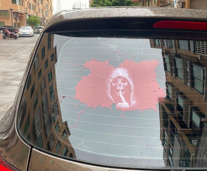 Halloween skull bumper sticker for car wall or floor, featuring a spooky horror design