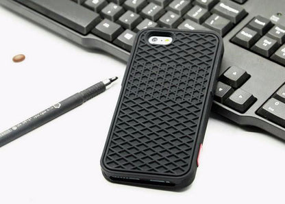 Waffle sole silicone phone case in textured waffle pattern, shown in a protective phone case design