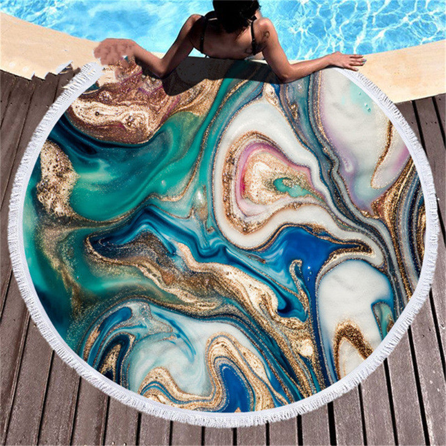 Marbling beach towel featuring a blue and white marble pattern