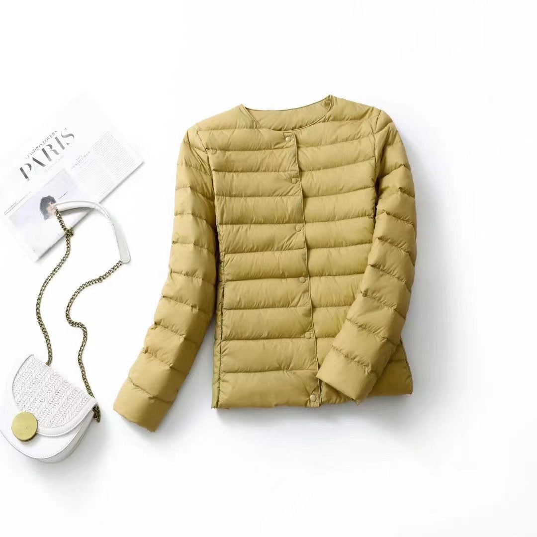 Women's lightweight white duck down jacket by My Store, front view