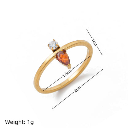 Stainless steel gold water-drop diamond ring with a teardrop gemstone design