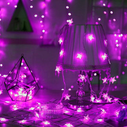 Starry LED lantern with flashing string lights displayed in a room layout setup