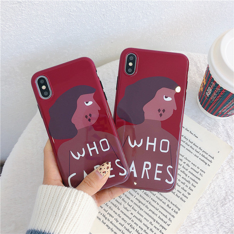 Han Feng wine red phone case with personality girl design, back view