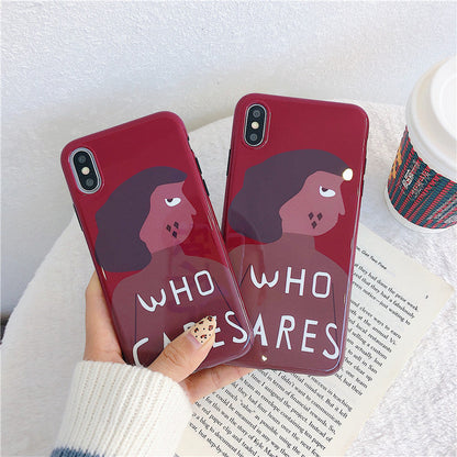 Han Feng wine red phone case with personality girl design, back view