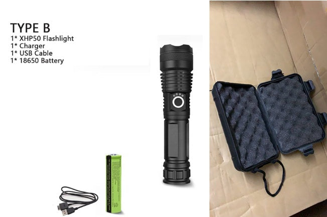 XHP70.2 powerful USB LED flashlight with compact black design and textured grip