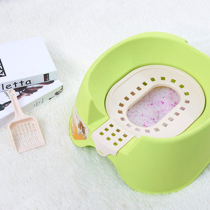 Spillproof semi-enclosed oversize cat litter pan for cats, shown in a durable plastic design