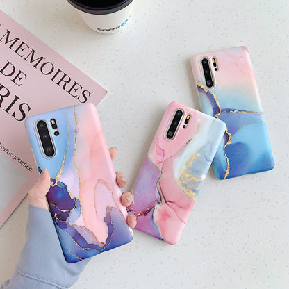 Marble phone case with white and gray stone pattern, shown in product view