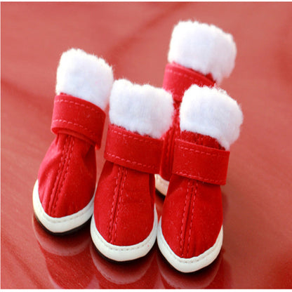 Red pet Christmas shoes for dogs, festive holiday footwear set