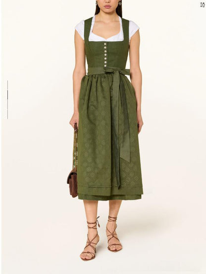 Lace-up bow long French-style workwear dress with elegant silhouette and refined detailing