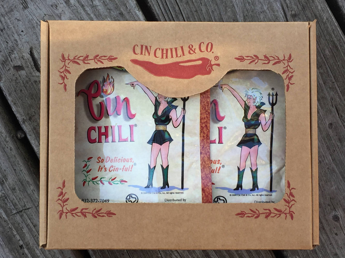 Cinderosa Ranch Cin Chili Seasoning Mix Gift Box 6-pack with six colorful spice packets in a gift box.