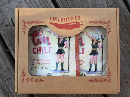Cinderosa Ranch Cin Chili Seasoning Mix Gift Box 6-pack with six colorful spice packets in a gift box.