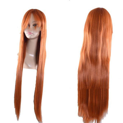 Long straight anime wig in synthetic hair, shown in a sleek style