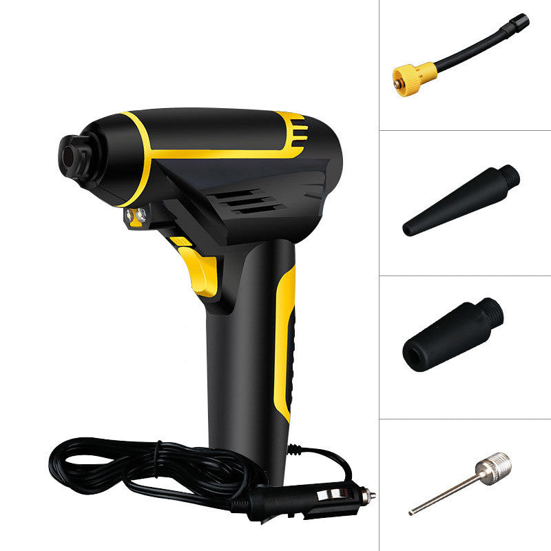 Car tire inflation pump by My Store, compact electric air compressor with hose and pressure gauge