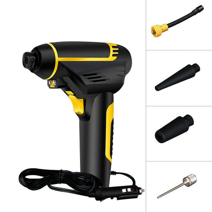 Car tire inflation pump by My Store, compact electric air compressor with hose and pressure gauge