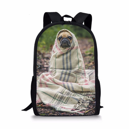 Pug children's backpack for primary school, featuring a cute pug design and adjustable shoulder straps
